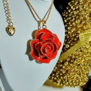 Betsey Johnson Vibrant Red Rose Gold Necklace